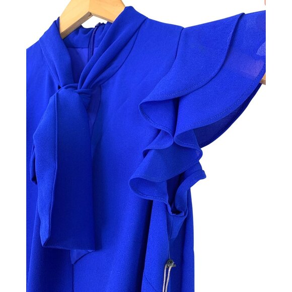 Vince Camuto 2P Tie Neck Flutter Sleeve Blue Mini Dress $138 8744 Chiffon - Picture 6 of 12